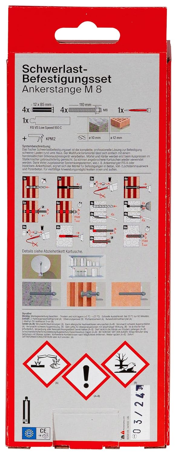 fischer Schwerlast-Befestigungsset 150 C mit Ankerstange M 8, Befestigungssystem für den Innenbereic