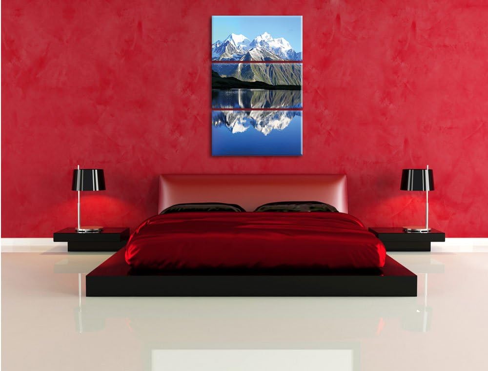 Pixxprint Berge am See 3-Teiler Leinwandbild 120x80 Bild auf Leinwand