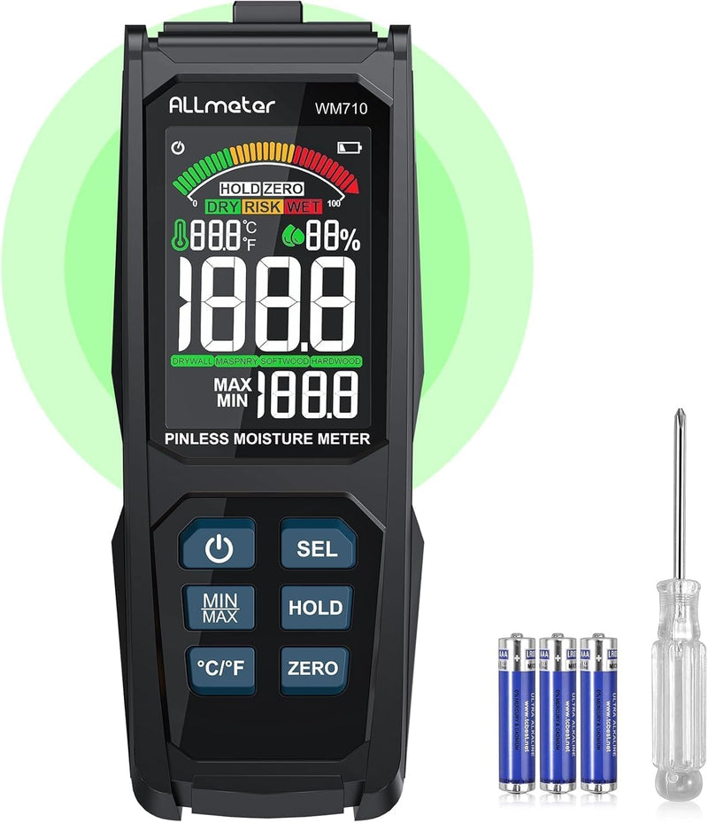 ALLmeter Nadelloser Holzfeuchtemessgerät Feuchtigkeitsmessgerät mit Temperatur-/Feuchtigkeitssonde 2