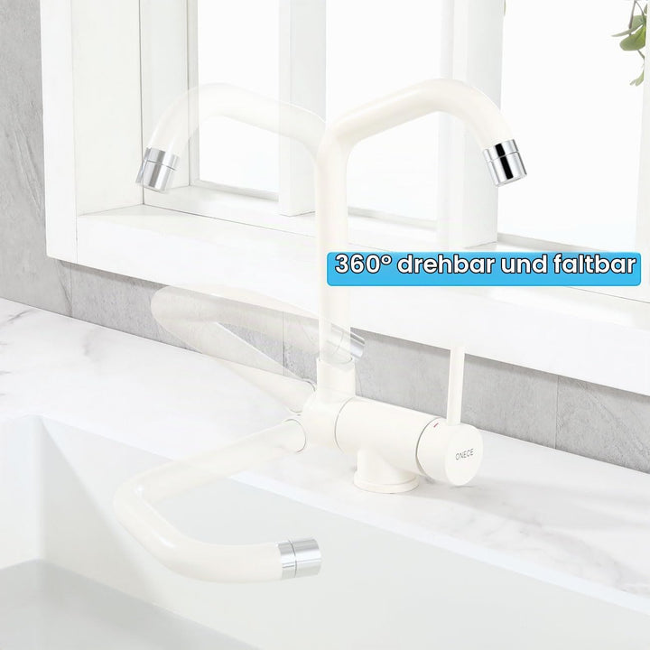 ONECE Vorfenster Wasserhahn Küche mit 2 Strahlarten, Vorfenstermontage Küchenarmatur, Klappbar Armat