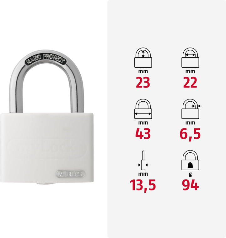 ABUS Vorhängeschloss T65AL/40 myLOCK - individuell beschreibbar - Spindschloss - massiver Aluminium-