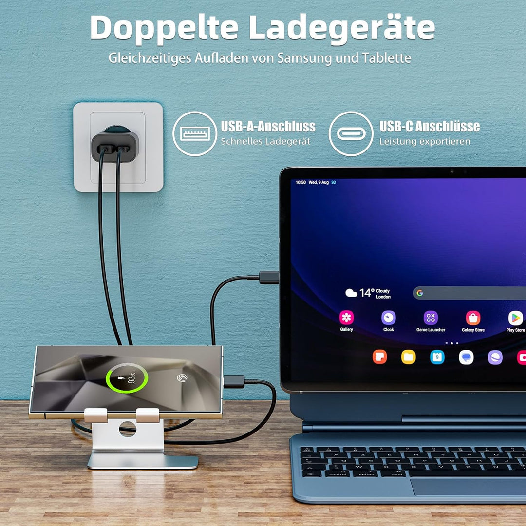 2er-Pack 25W USB C Ladegerät Super Fast Charger mit 2M Typ C Ladekabel, 2-Port USB-A&amp;USB-C Handy Net
