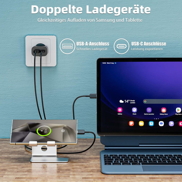 2er-Pack 25W USB C Ladegerät Super Fast Charger mit 2M Typ C Ladekabel, 2-Port USB-A&amp;USB-C Handy Net
