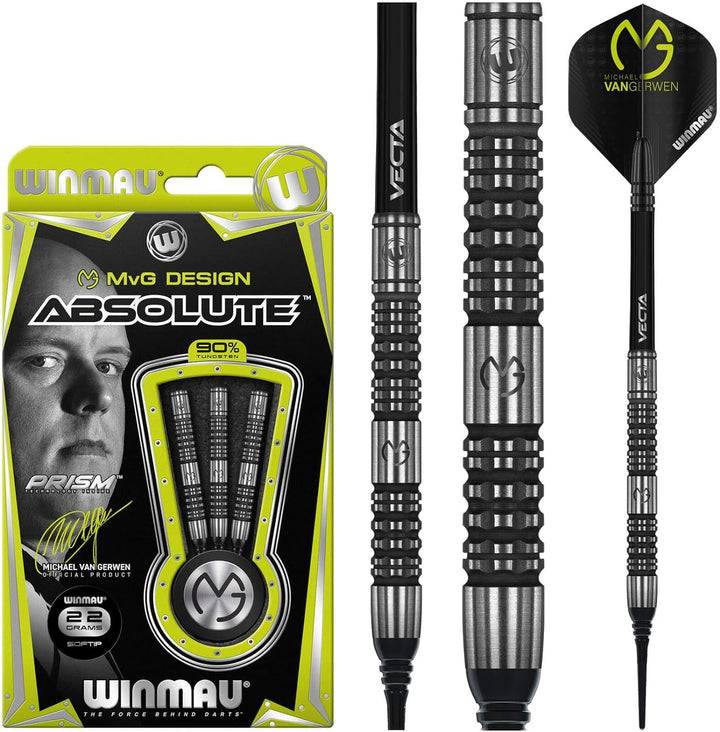 WINMAU Michael Van Gerwen MvG Absolute 22g Profi Wolfram Softip Dartpfeile Set mit Flights und Schäf