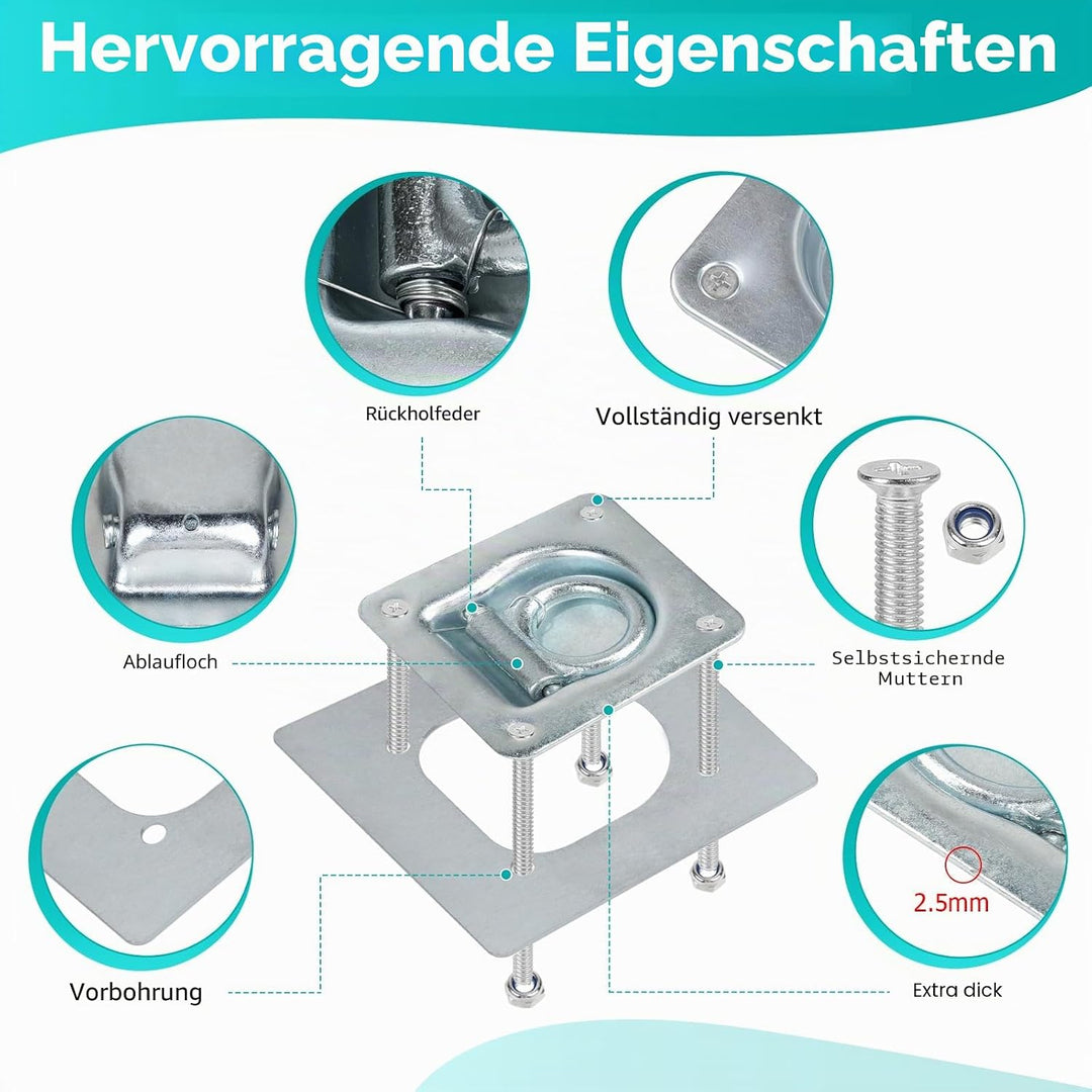 EXLECO 6pcs Zurrösen für Anhänger mit Gegenplatte &amp; Schrauben, Zurrmulden Versenkt Anhängerösen Verz