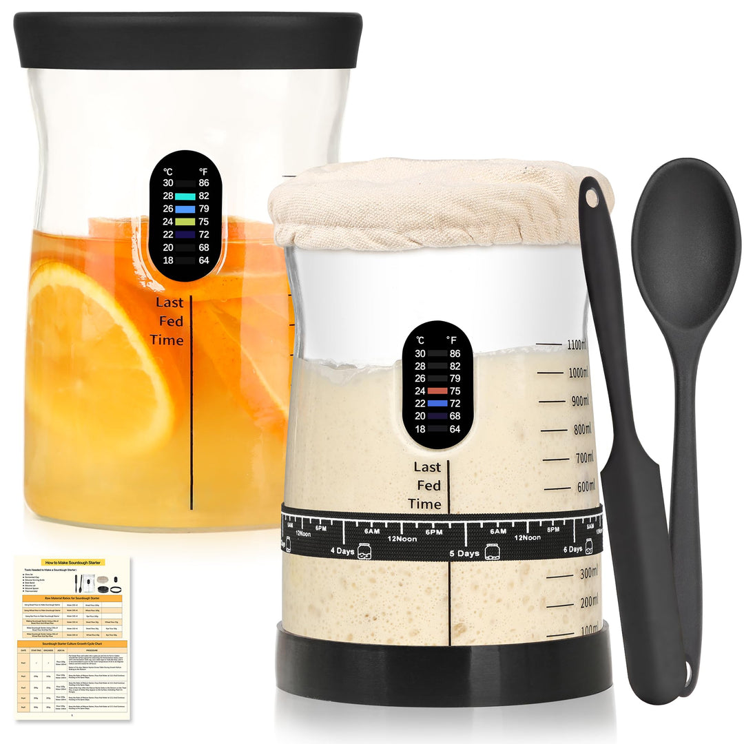 Pro Sauerteig Starter Set – 1,5L Grosses Sauerteig Glas mit 17 Rezepten – Sauerteigstarter Zubehör f