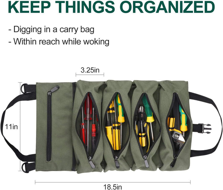 Werkzeugtasche, aufrollbare kleine Werkzeugbox, robuster Werkzeug-Organizer mit 2 abnehmbaren Tasche