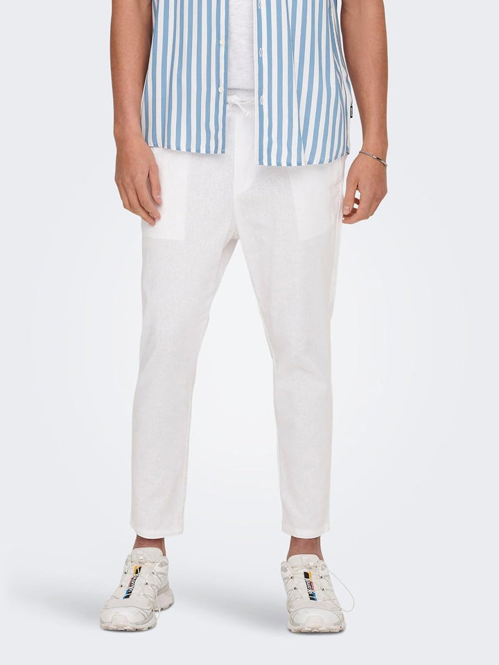 ONLY &amp; SONS Herren Sweatpant ONSLINUS Crop LIN - Tapered Fit - XS S M L XL XXL, Bright White