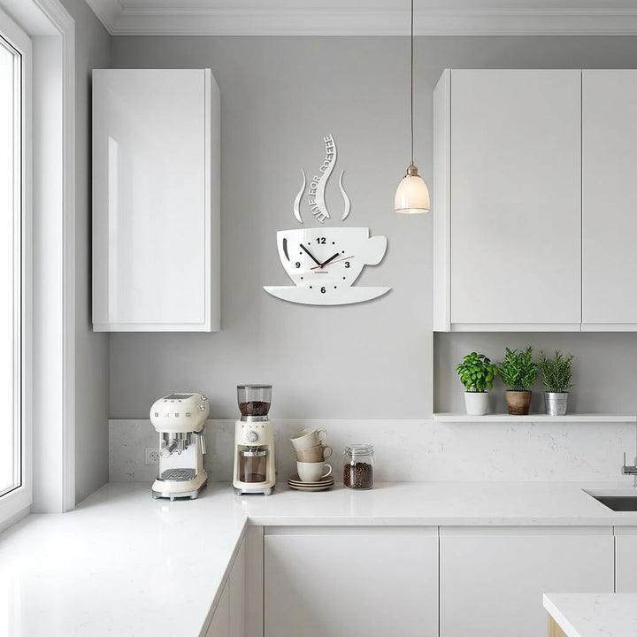 TASSE Time for coffee (Zeit für Kaffee) Moderne Küche Wanduhr weiss, 3d römisch, wanduhr deko, Weiss