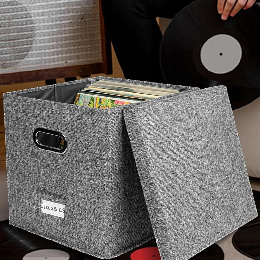Vinyl-Platten-Aufbewahrungsbox,Vinyl Schallplattenboxen Mit Deckel Und Griffen,Stapelbarer Tragbarer