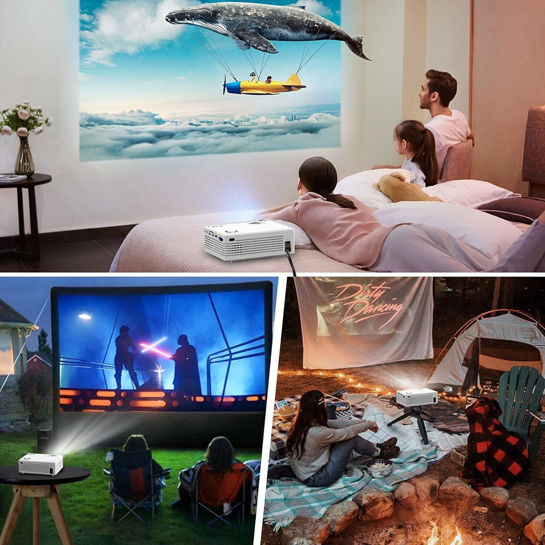 Beamer, Mini Beamer Tragbarer, Full HD 1080P unterstützt Projektor, 50%-100% Zoom, Bluetooth 5.2, 20