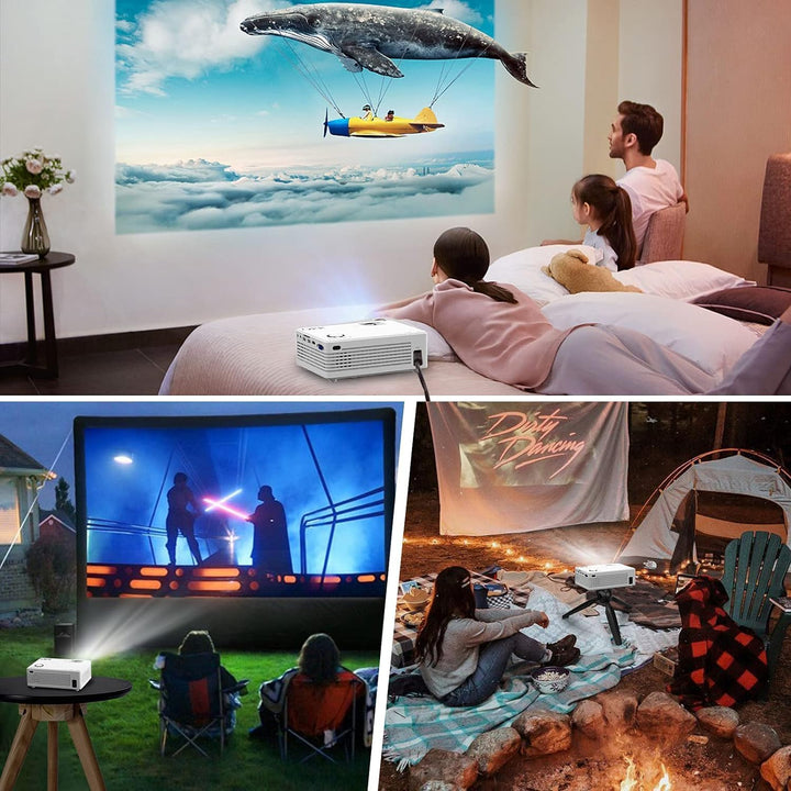 Beamer, Mini Beamer Tragbarer, Full HD 1080P unterstützt Projektor, 50%-100% Zoom, Bluetooth 5.2, 20