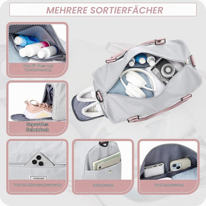 HYC00 Sport Duffel Bag Damen Handgepäck Sporttasche für Damen Herren mit Nassfach &amp; Schuhfach, Reise