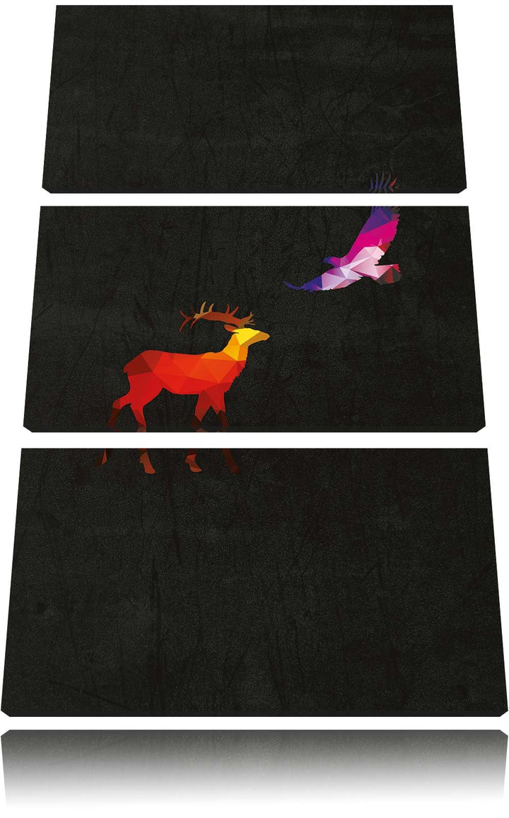 Pixxprint Hirsch und Adler als Leinwandbild/Grösse: 3 Teilig (120x80) cm/Wandbild/Kunstdruck/fertig