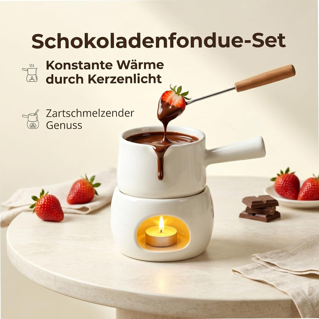 Mini Fondue, Schokofondue mit Griff, Keramik Schokoladenfondue für Schokolade, Käse - Geschenke für