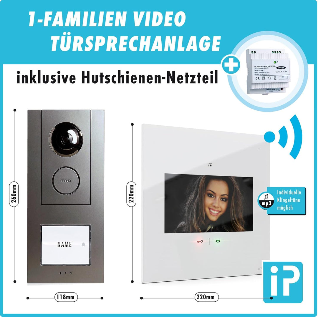 m-e Vistadoor Vistus Video-Türsprechanlage | Aluminium Aussenstation für 1-Familienhaus | 7“ Innenst
