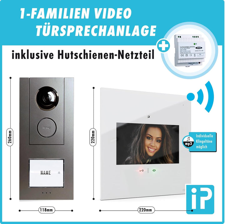 m-e Vistadoor Vistus Video-Türsprechanlage | Aluminium Aussenstation für 1-Familienhaus | 7“ Innenst