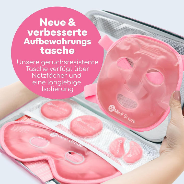 Medi Grade Kühlmaske Gesicht und Kühlende Augenpads, Rosa – Augenmaske Kühlend mit Geltechnologie, G