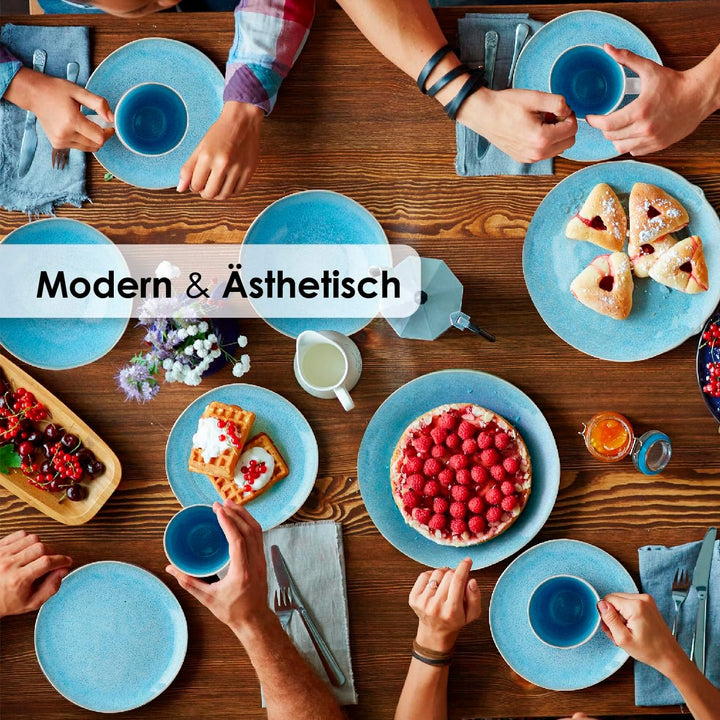 MIAMIO – 6 x 28 cm Teller/Speiseteller Set aus Steingut Keramik Geschirr Set Handmade - Lumera Kolle