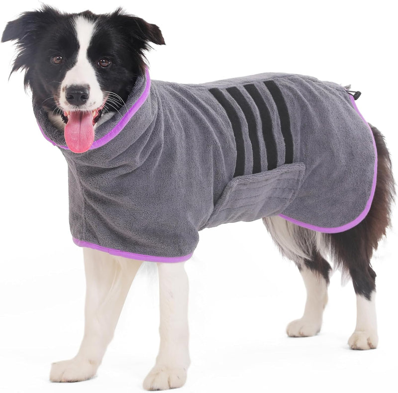 HezzLuv Bademantel für Hunde, Hundebademantel aus Mikrofaser für Mittlere Und Grosse Hunde Grau Bade