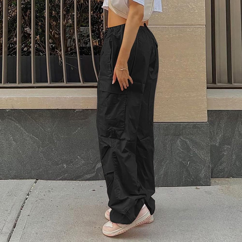 FYMNSI Damen Cargo Hose Cargohose Baggy Hose y2k Track Pants Niedrige Taille Locker Lange Hosen Stre