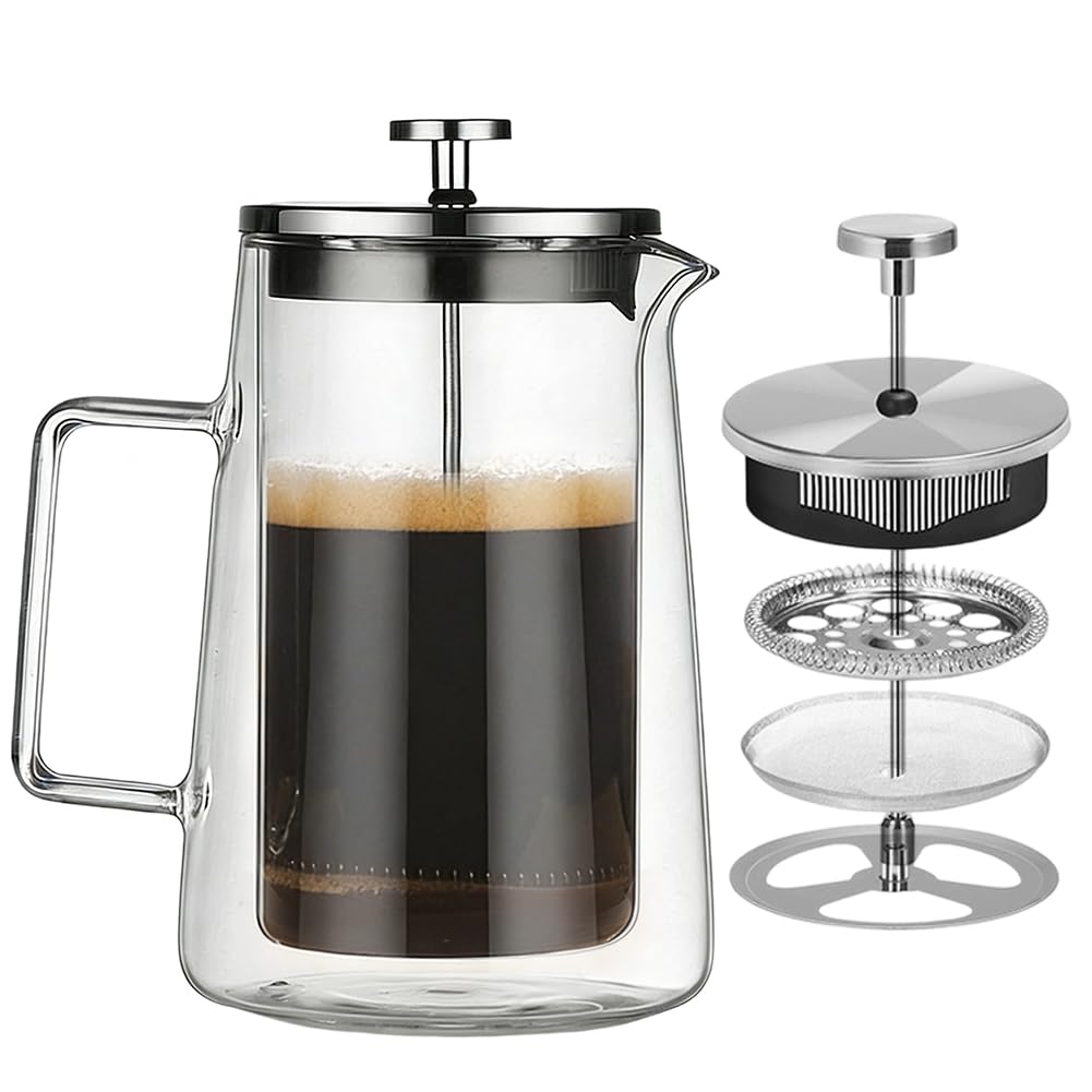 FARYODI Kaffeepresse French Press 1 Liter, Glas Kaffeebereiter mit Permanent Edelstahl Filter, Therm