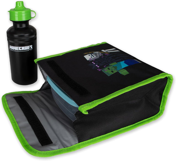 Minecraft Schulranzen Set | Creeper Kinderrucksack | Schulrucksäcke, Brotdosen & Wasserflaschen Set