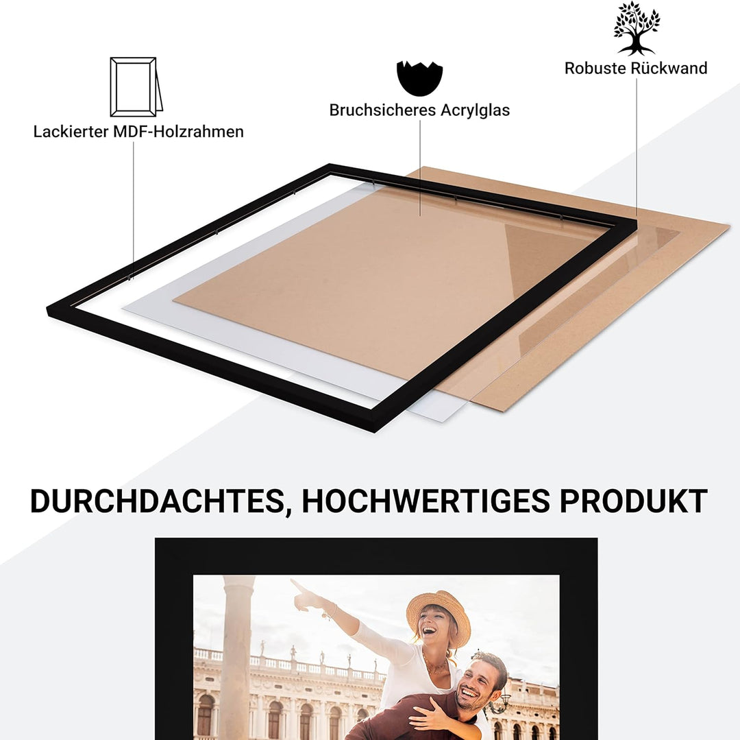 CABBEL Dreierpack (3 Stk.) Bilderrahmen 30x30 cm MDF Holz-Rahmen in Schwarz | mit bruchsicherem Plex