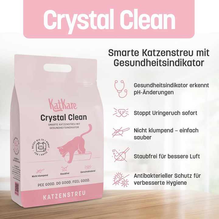 Crystal Clean – Smarte Katzenstreu mit Gesundheitsindikator – 1 Beutel/Monat pro Katze – Silikat -St