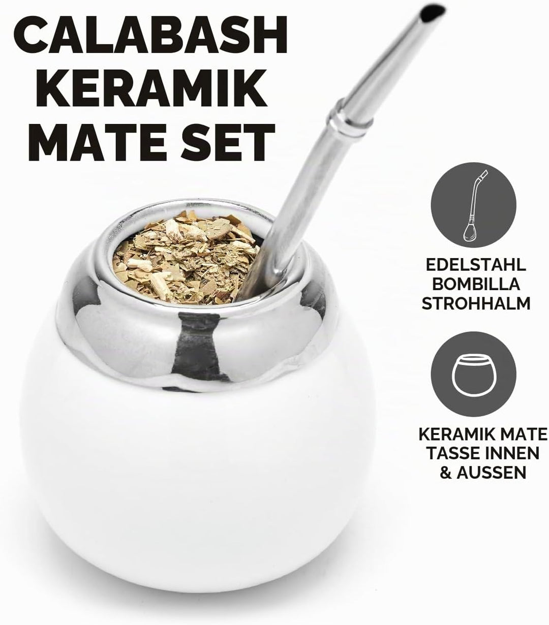 balibetov Keramik Yerba Mate Tee Set (Mate Becher - 200 ml) | Inklusive 1 Bombilla (Strohhalm) für M