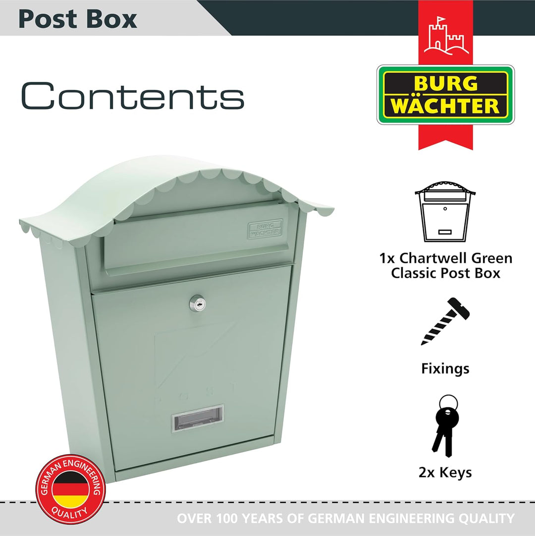 Burg-Wachter MB01CG Classic Briefkasten, Wandmontage, verzinkter Stahl, abschliessbar, wetterfest, C