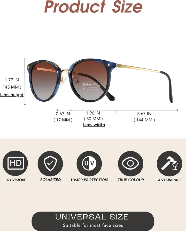 Polarisierte Sonnenbrille Damen Herren,Vintage Elegant Metallrahmen UV400-Schutz Outdoor Für Fahren