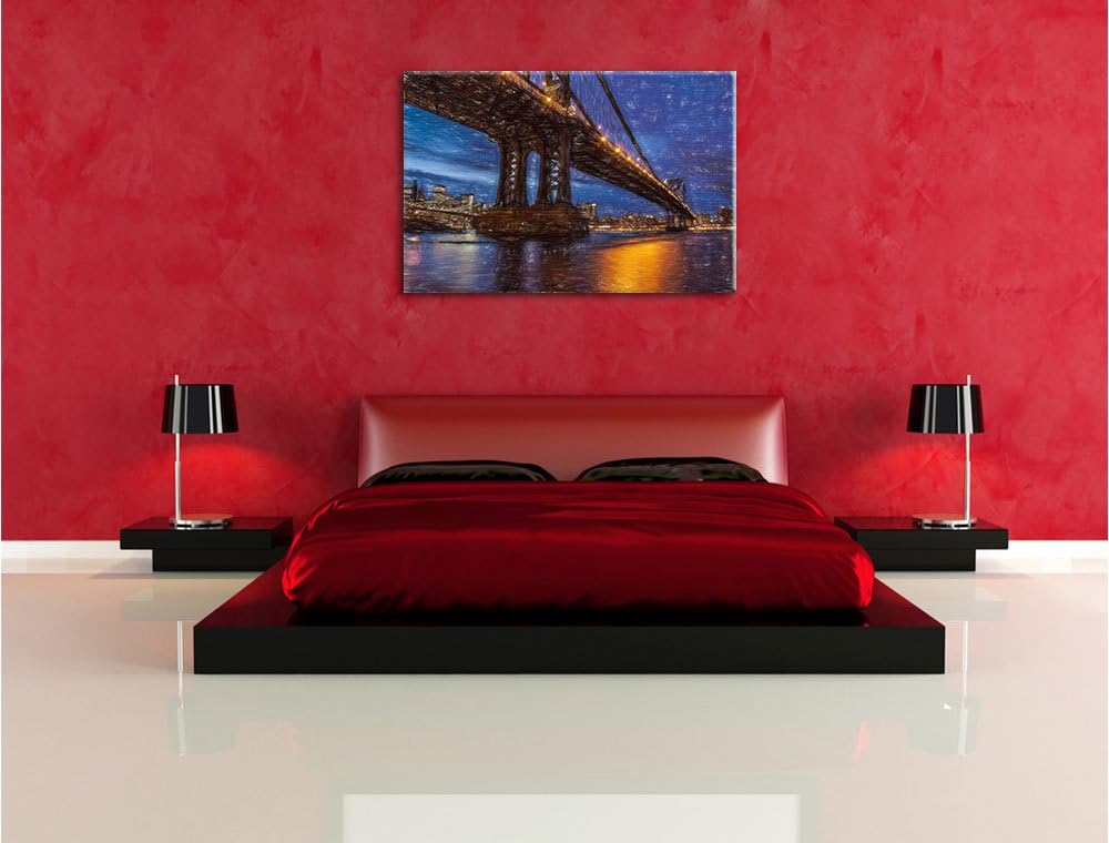 Pixxprint Manhatten Brücke New York / 100x70cm Leinwandbild bespannt auf Holzrahmen/Wandbild Kunstdr