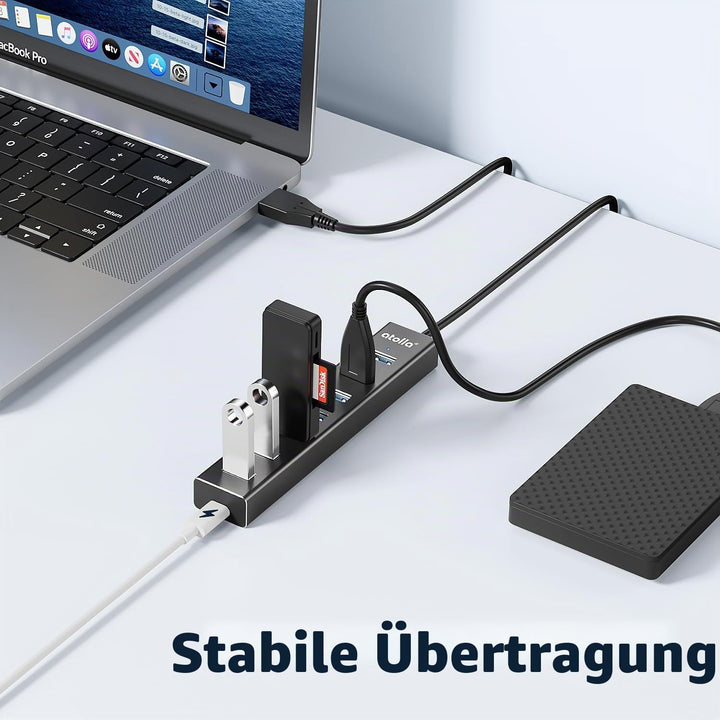 USB Hub 3.0, Aluminium 8-Port USB Verteiler 5Gbps Adapter mit 100cm Lang Kabel, Mehrfach USB3.0-Date