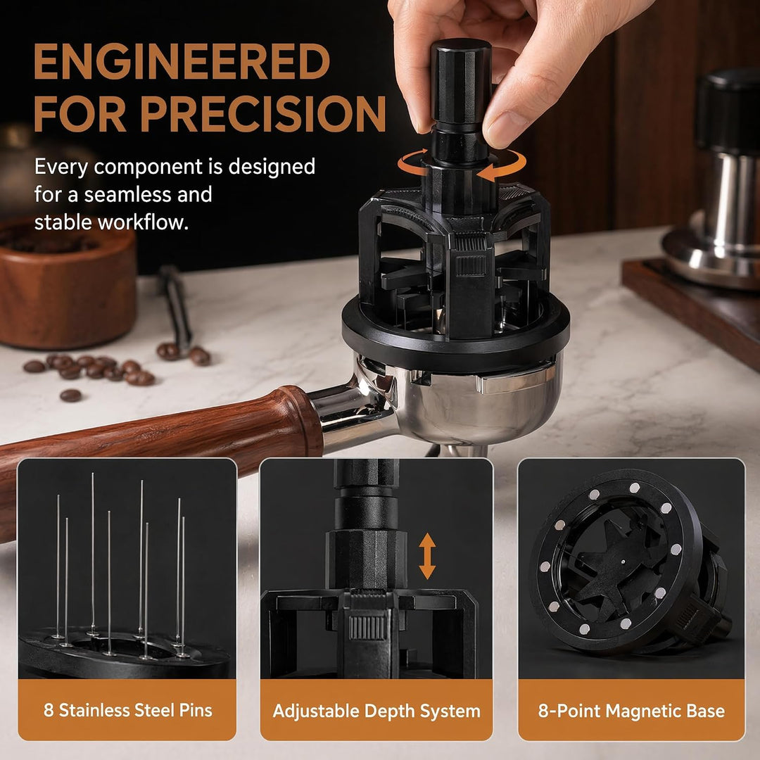 Espresso Nadel Verteiler 58mm Kaffeeverteiler Nadeln Kaffee Tamper Nadel | Verteilerwerkzeug mit 8 N