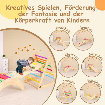 YOLEO Klettergerüst Indoor, 3-in-1 Montessori kletterdreieck mit Rutsche, Kletterbogen, Stabilem Bab