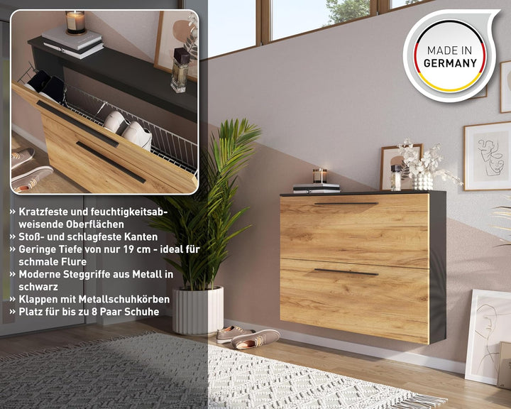 Germania Schuhschrank 3883-549 GW-Wildomar, in Graphit/Navarra-Eiche-Nb., Platz für bis zu 8 Paar Sc