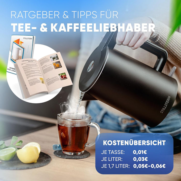 Stillstern Wasserkocher mit Edelstahl Filter [1,7L - 2200W] Wasserkocher mit Präzisionsausguss und A