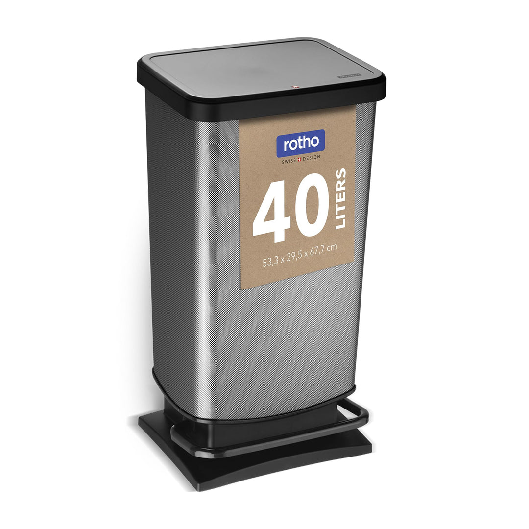 Rotho Paso Mülleimer 40l mit Pedal und Deckel, Kunststoff (PP) BPA-frei, carbon metallic, 40 Liter C