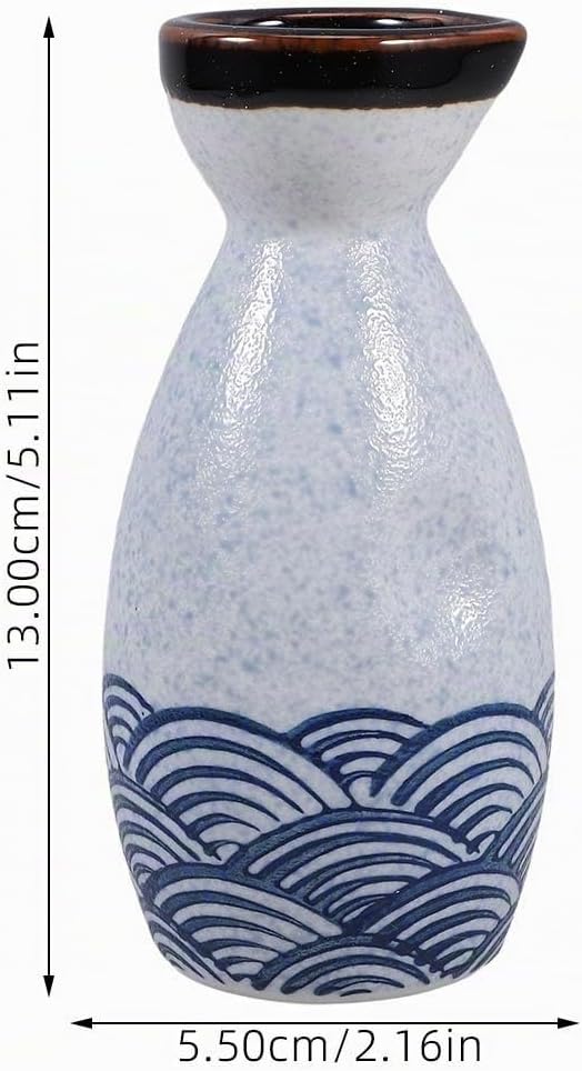 HEMOTON Keramik Sake Set Japanische Sake Flasche Und Vier Ochoko Tassen Glasiert Sea Ripple Sake für