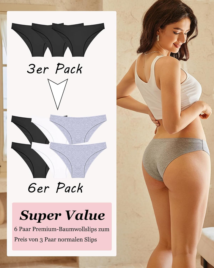 ALL OF ME 6er Pack Unterhosen Damen Baumwolle Unterwäsche Frauen Set Cotton Panties Slips Mehrpack H