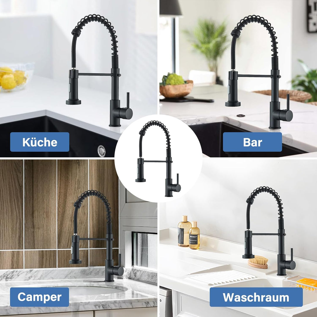 Schwarz Niederdruck Armatur Küche Wasserhahn Ausziehbar Niederdruck Küche 360° Drehbar Wasserhahn Kü