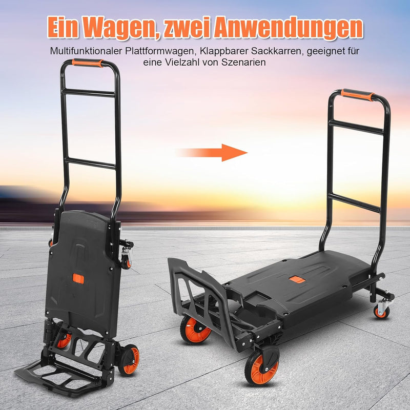 Transportwagen, 2-in-1 Faltbarer Trolley und Sackkarre Klappbar Handwagen Paketwagen Klappwagen mit