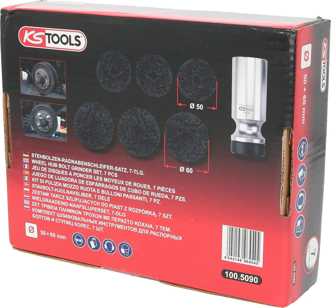 KS Tools 100.5090 Stehbolzen-Radnabenschleifer-Satz, Ø 50/60 mm, 7-TLG