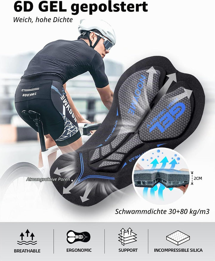 NOOYME Radlerhose Herren Fahrradhose Herren gepolstert 4D Elastische Radlerhose Herren mit Sitzpolst