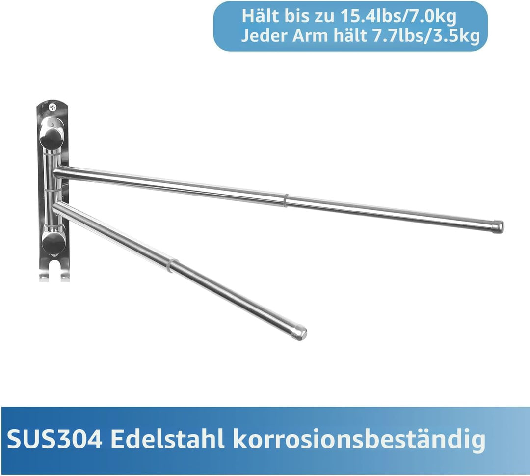 JSVER Handtuchhalter mit 2 Schwenkstangen,Edelstahl Handtuchhalter Bad mit Ausfahrbarer Arm bis zu 5