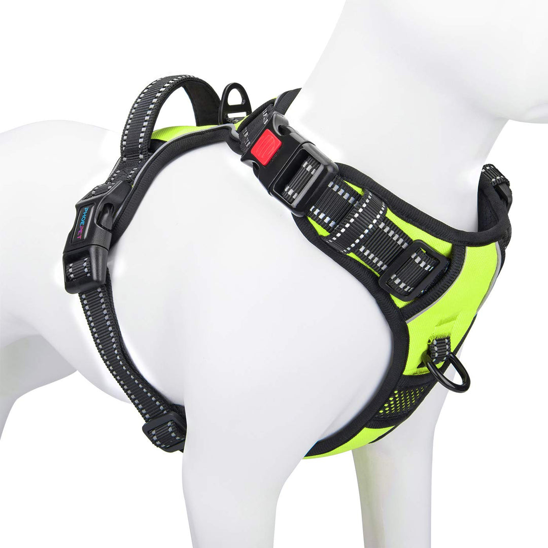 Phoepet Anti-Zieh-Hundegeschirr, reflektierend, verstellbar, mit Trainingsgriff, Namensausweisfach,
