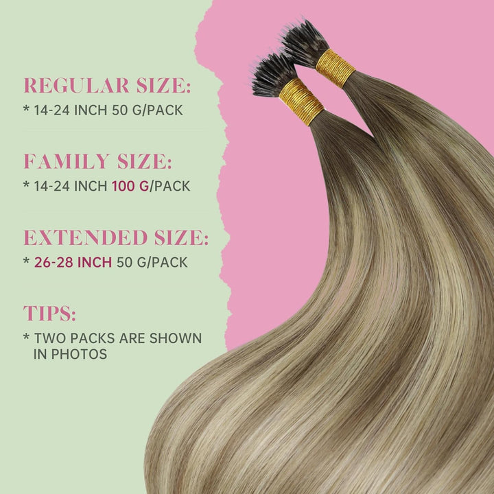 YoungSee Nanoring Extensions Echthaar Balayage 40 cm Nanoring Extensions Braun Balayage Blond Nano B