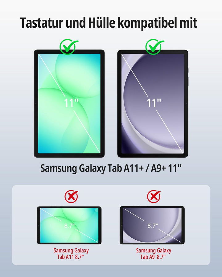 CACOE Drehbare Tastatur Hülle für Samsung Galaxy Tab A11 Plus/A9 Plus 2025/2023 (11 Zoll) mit Touchp