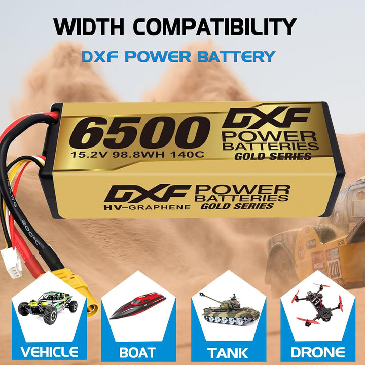 DXF Hochvol 4S 6500mAh 15.2V, 140C, Hardcase mit XT90 Spina per 1:8 Scala RC Auto, Multi-Rotor, RC E